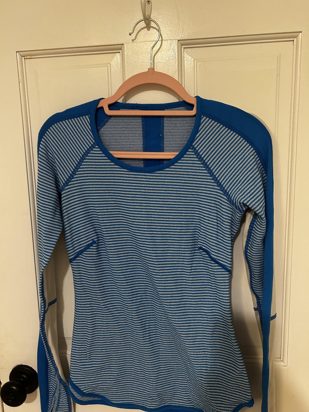 lululemon athletica Blue Striped Long-Sleeve Tee with Teal Trim